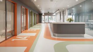 Roppe Obsidian, 957 Tundra, 956 Saffron, 955 Verde_Inspirational Registration Desk